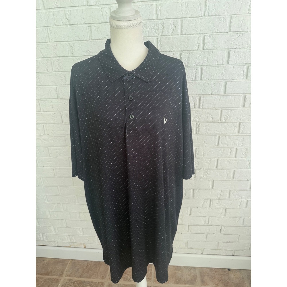 Callaway Polo Shirt Mens XXL Black Excellent Opti-Dri Golf Club Print Short Slev